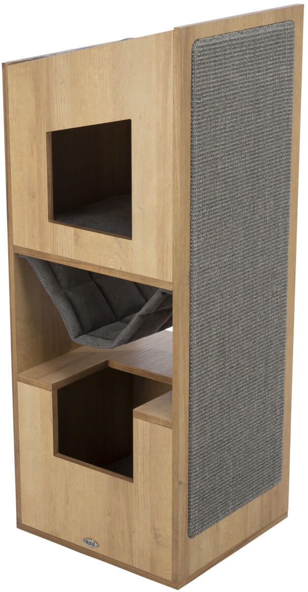 TRIXIE Casetta per gatti indoor CityStyle 105 cm - moderno albero per gatti in marrone/grigio con comoda amaca e ormeggio rialzato