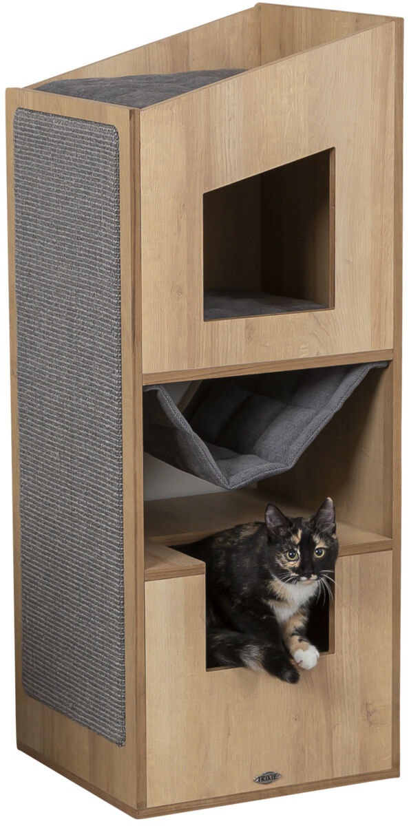 TRIXIE Casetta per gatti indoor CityStyle 105 cm - moderno albero per gatti in marrone/grigio con comoda amaca e ormeggio rialzato