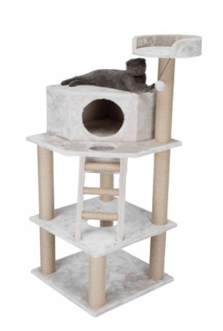 TRIXIE Tiragraffi Marlena Grigio Chiaro 151 cm - Con Nicchia, Ripiani, Colonne in Sisal e Giochino Sospeso