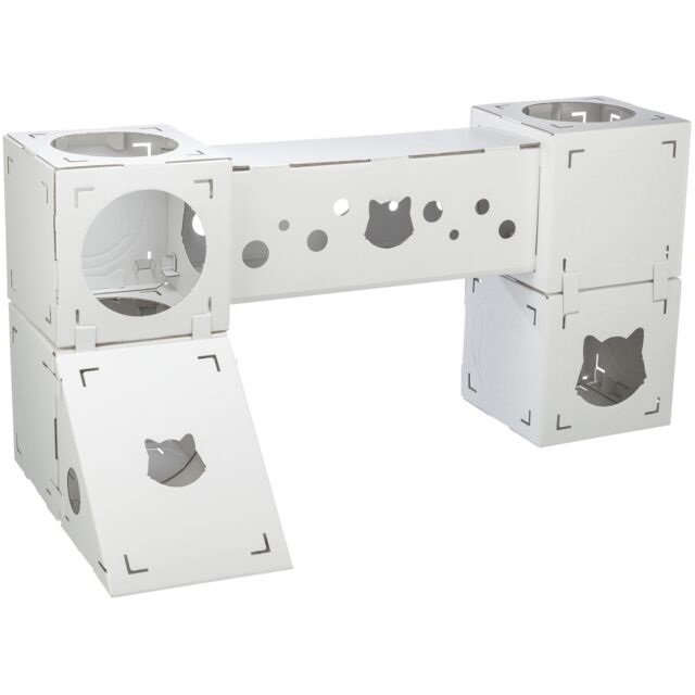 TRIXIE Finca Felice - Tiragraffi e Condominio per Gatti in Cartone Modulare, Include 4 Cubi, 1 Tunnel e 1 Rampa, Fino a 8 kg