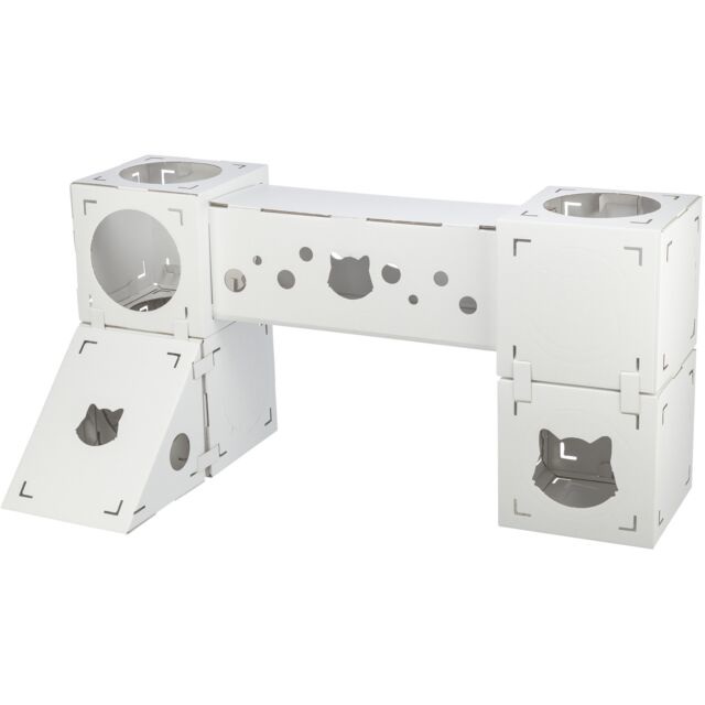 TRIXIE Finca Felice - Tiragraffi e Condominio per Gatti in Cartone Modulare, Include 4 Cubi, 1 Tunnel e 1 Rampa, Fino a 8 kg