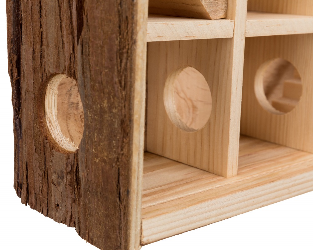 Trixie Torre da Gioco in Legno per Roditori - 30 x 30 x 10 cm, 3 Piani, 9 Stanze, 2 Scale e Ciotole