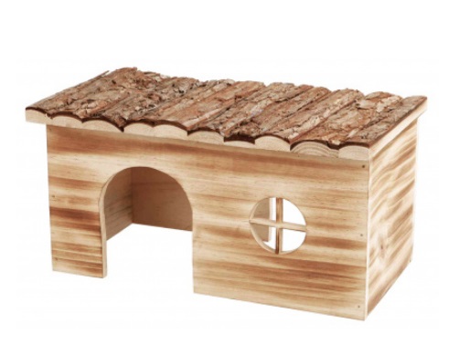 Trixie Casetta Grete in Legno Naturale per Cincillà, Porcellini d'India e Conigli Nani - 35x18x20 cm con 2 Entrate e Zona di Osservazione