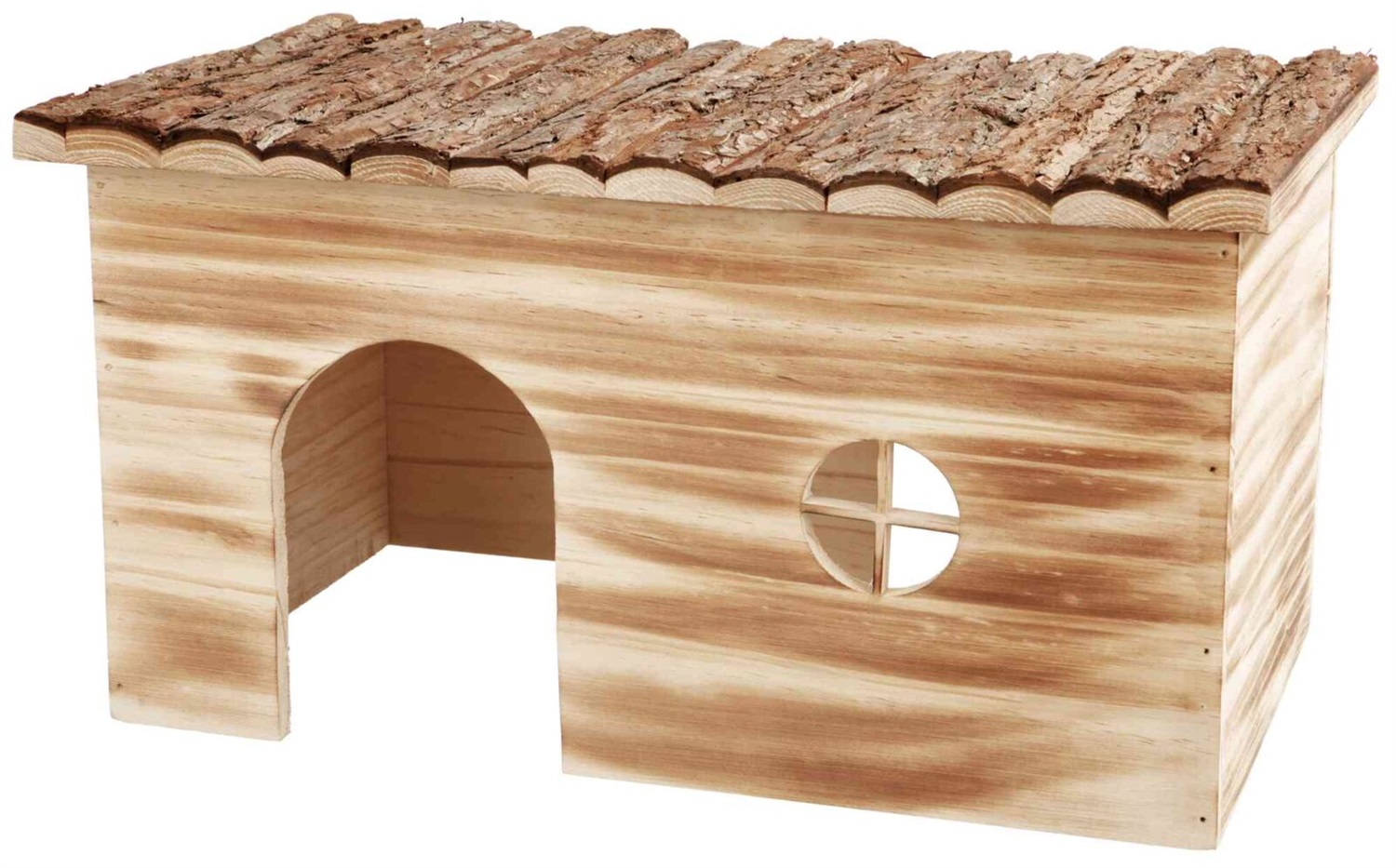 TRIXIE Casetta Grete in Legno Fiammato - 45 x 24 x 28 cm, con 2 Entrate e Superficie di Appoggio sul Tetto