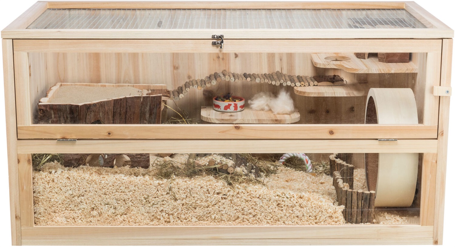 TRIXIE Casa per piccoli animali in legno non trattato, 100 × 50 × 50 cm, con dischi in acrilico e livelli variabili