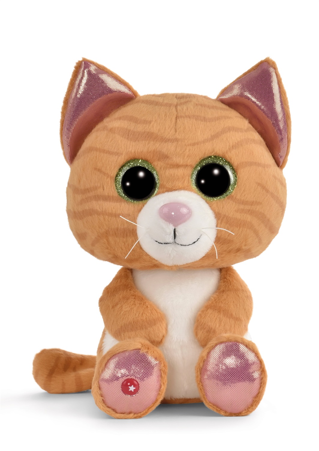 NICI GLUBSCHIS Gattino Tabbrey 15 cm - Peluche Morbido Tigrato con Zampette Glitterate e Occhioni Verdi, Giocattolo per Bambini e Adulti, Idea Regalo