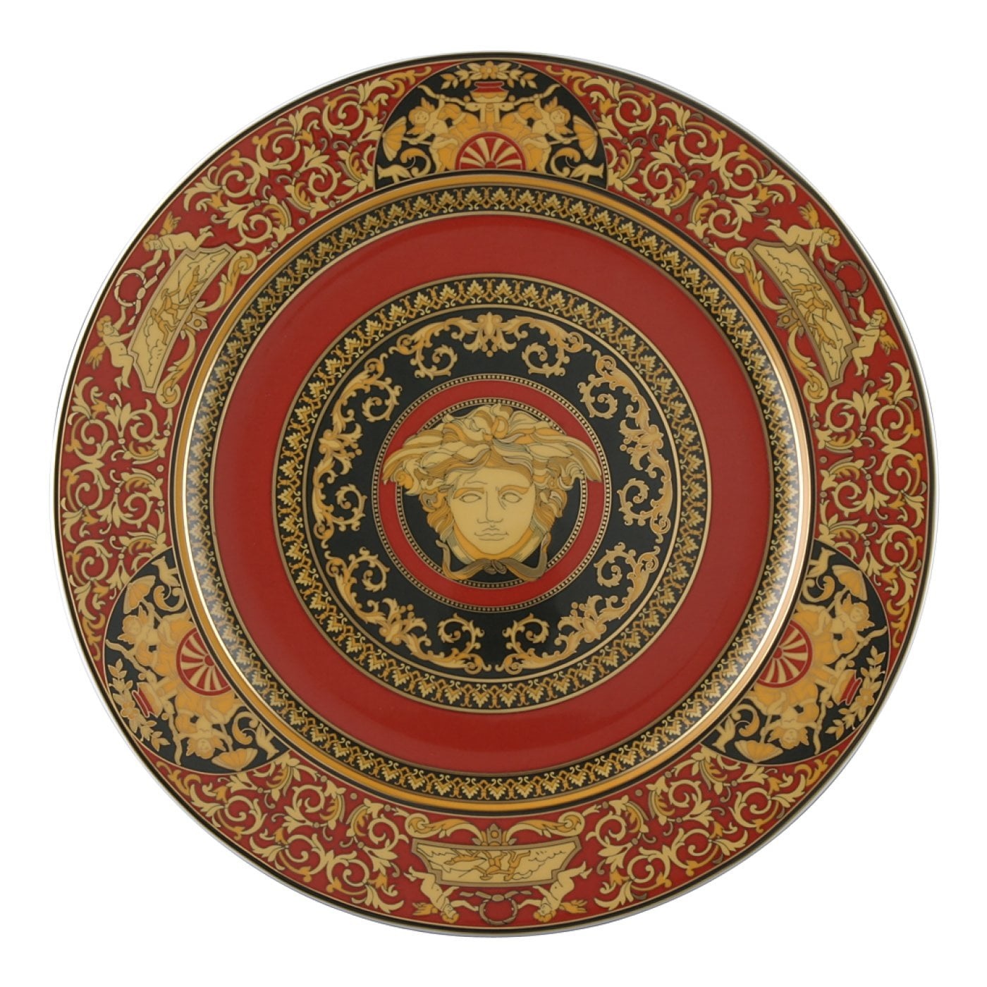 Versace Piatto Segnaposto Ikarus Medusa 30 cm - Rosenthal, Rosso, Nero e Oro