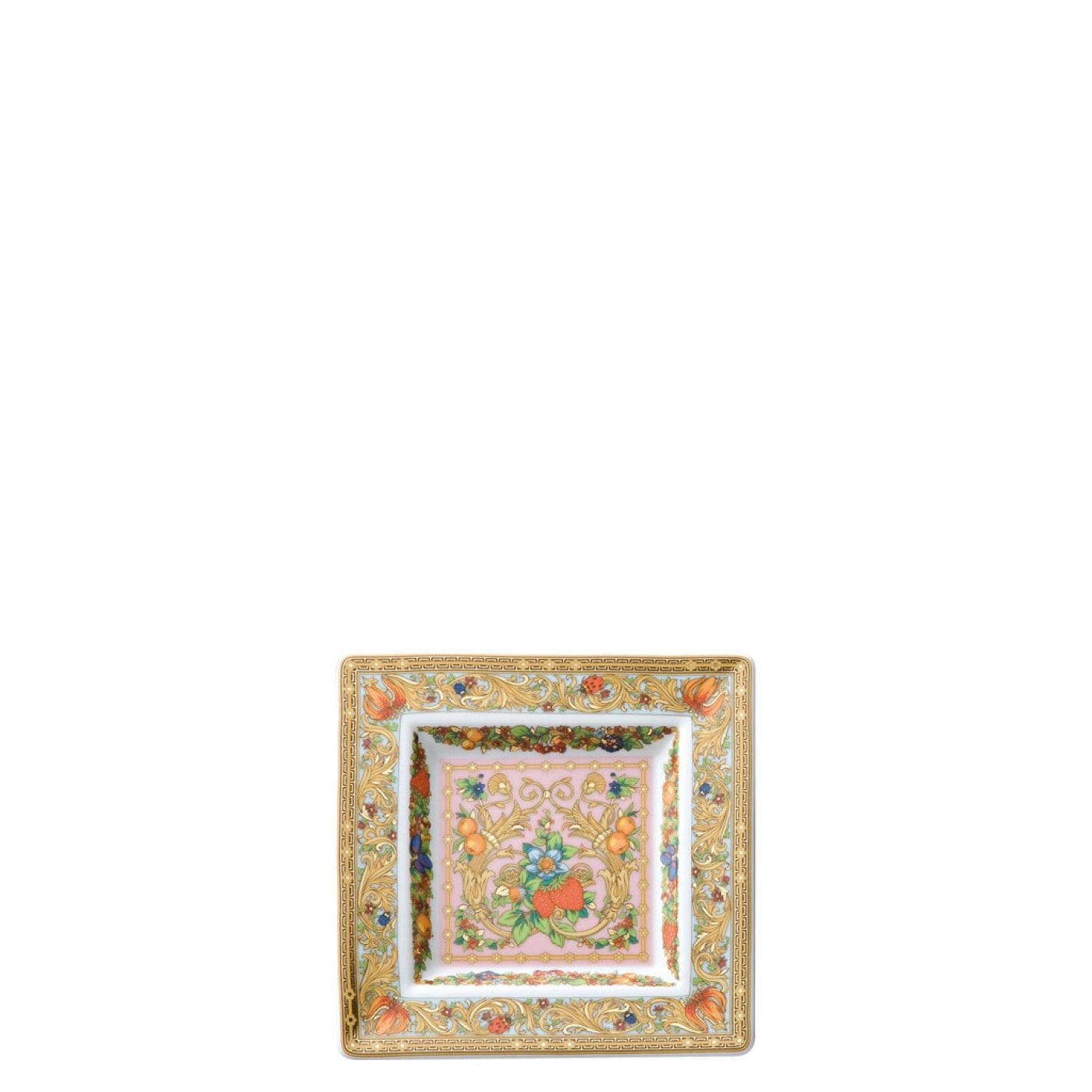 Versace Le Jardin de Versace Piatto da Portata in Porcellana 14x14 cm con Motivi Floreali e Dettagli Dorati