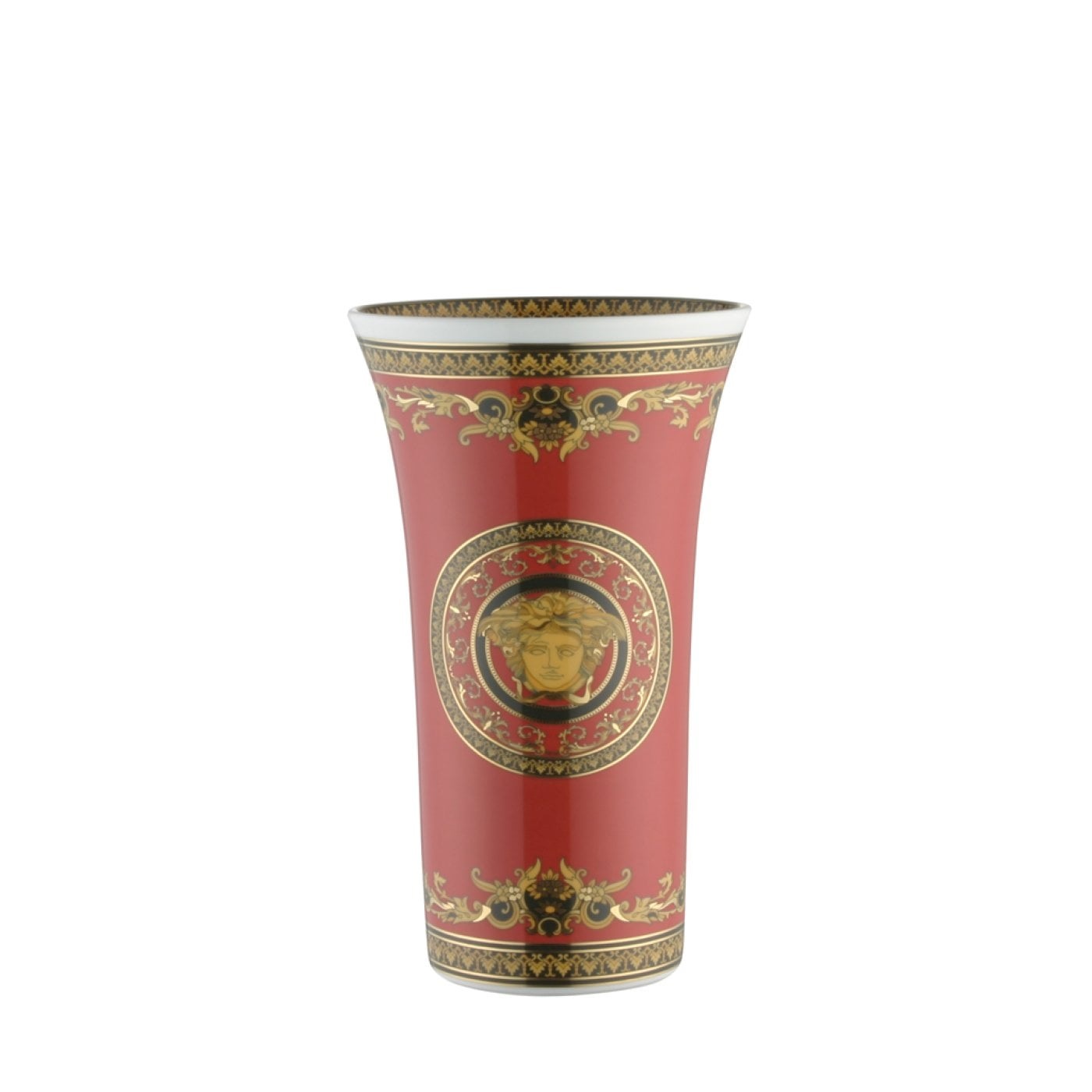Rosenthal - Versace Vaso Medusa 26 cm in Porcellana Lussuosa Rosso, Nero e Oro