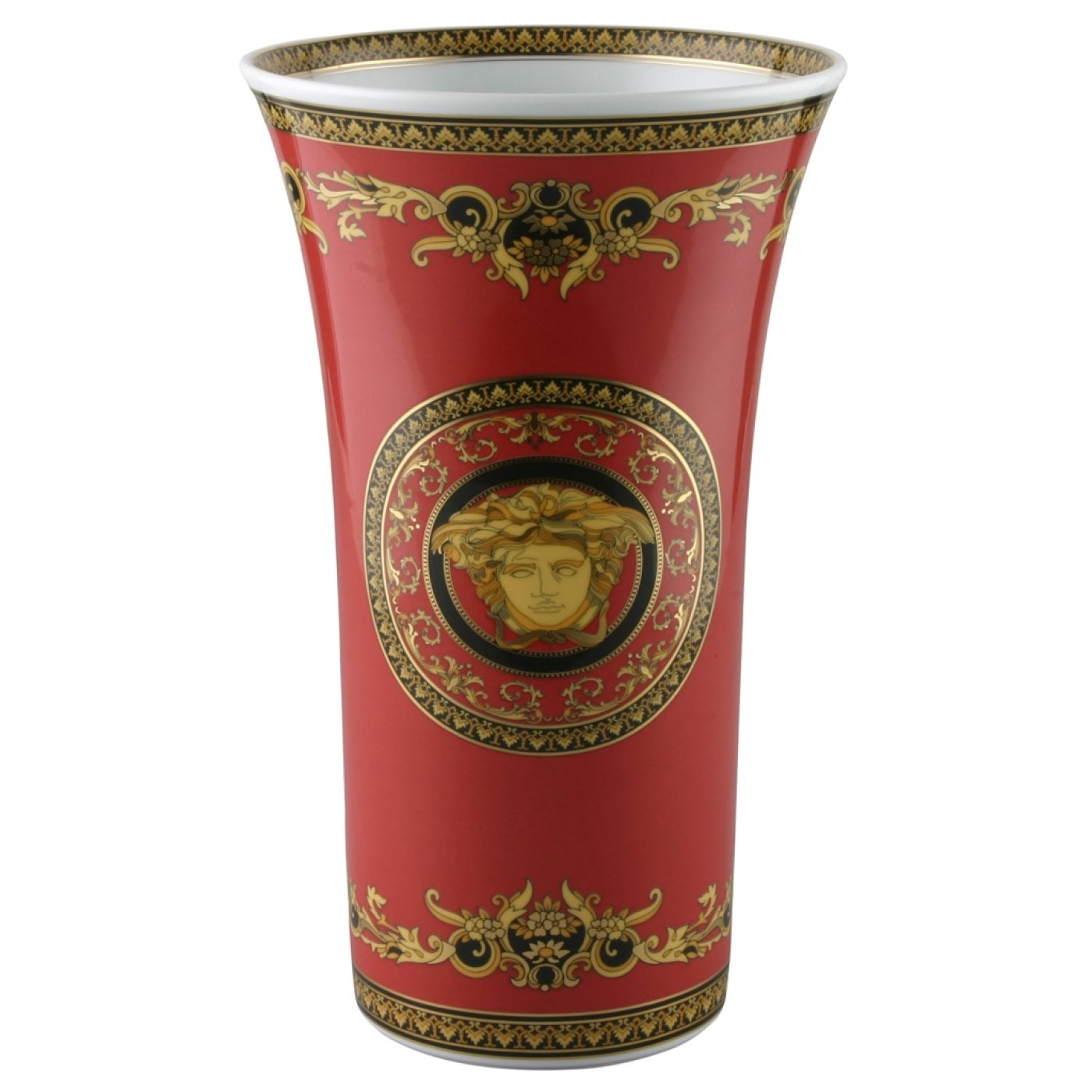 Versace Vaso Medusa 34 cm in Porcellana Rossa con Fregi Oro