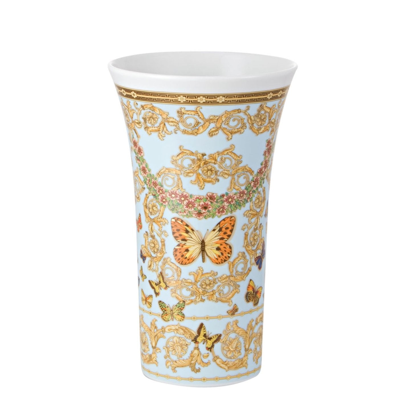 Versace Vaso Le Jardin de Versace in Porcellana - Altezza 26 cm, Colori Bianco, Rosa, Celeste, Giallo e Rosso