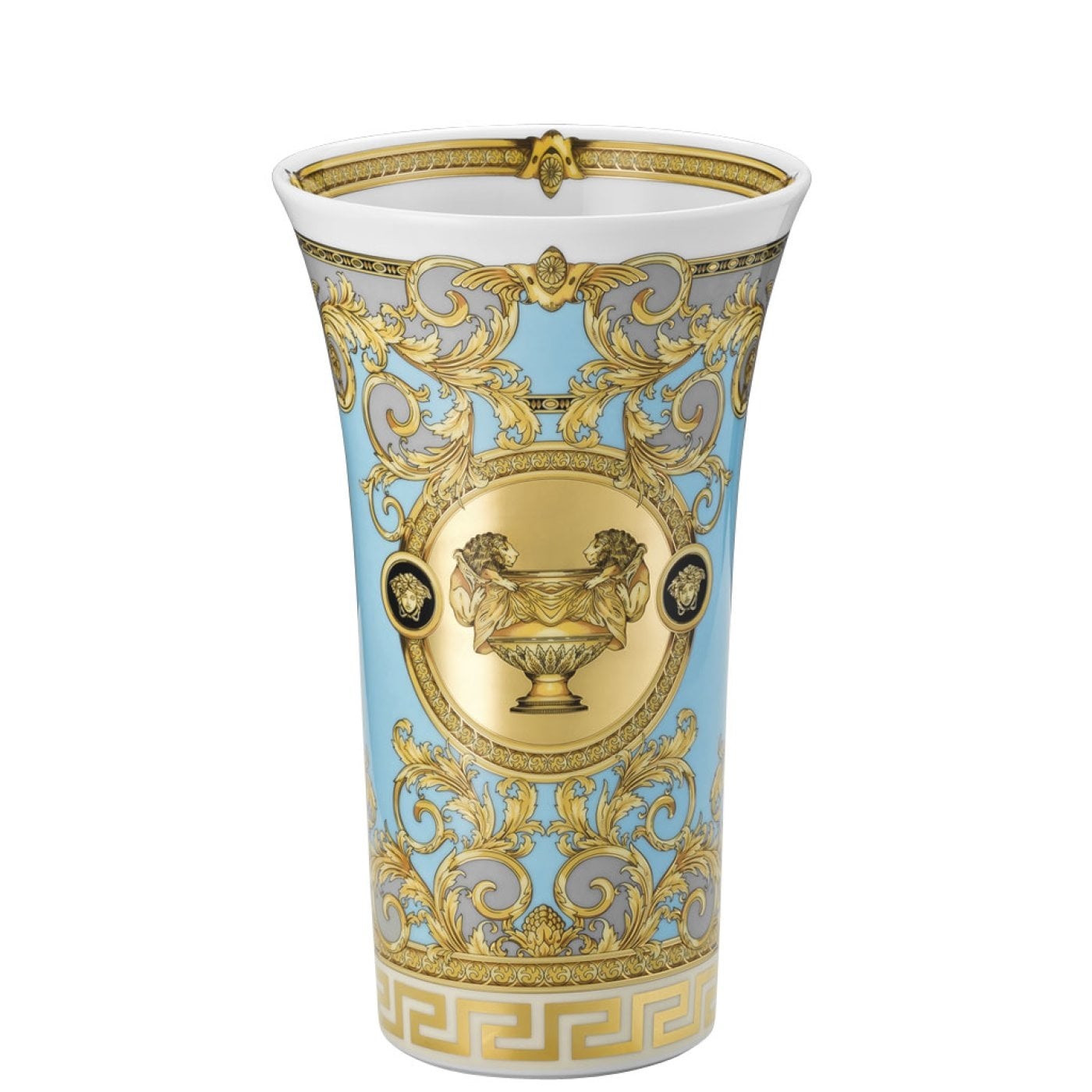 Rosenthal - Versace Vaso Prestige Gala Le Bleu in Porcellana 26 cm - Grigio, Celeste, Oro e Nero