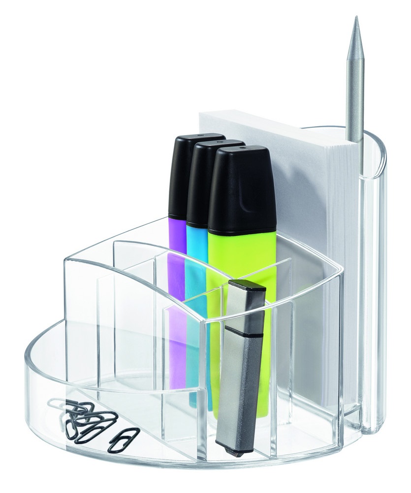 HAN RONDO Portapenne in Polistirolo Cristallo Chiaro con 9 Scomparti - Dimensioni 14x14x10,9 cm