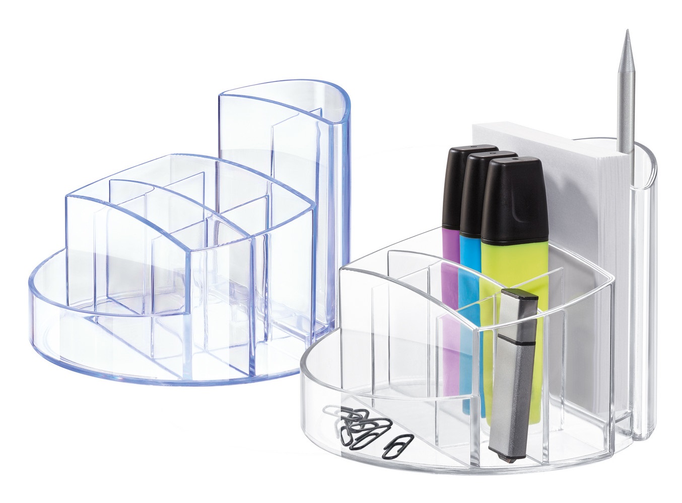 HAN RONDO Portapenne in Polistirolo Cristallo Chiaro con 9 Scomparti - Dimensioni 14x14x10,9 cm