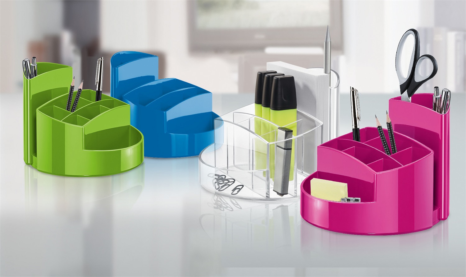 HAN RONDO Portapenne in Polistirolo Cristallo Chiaro con 9 Scomparti - Dimensioni 14x14x10,9 cm