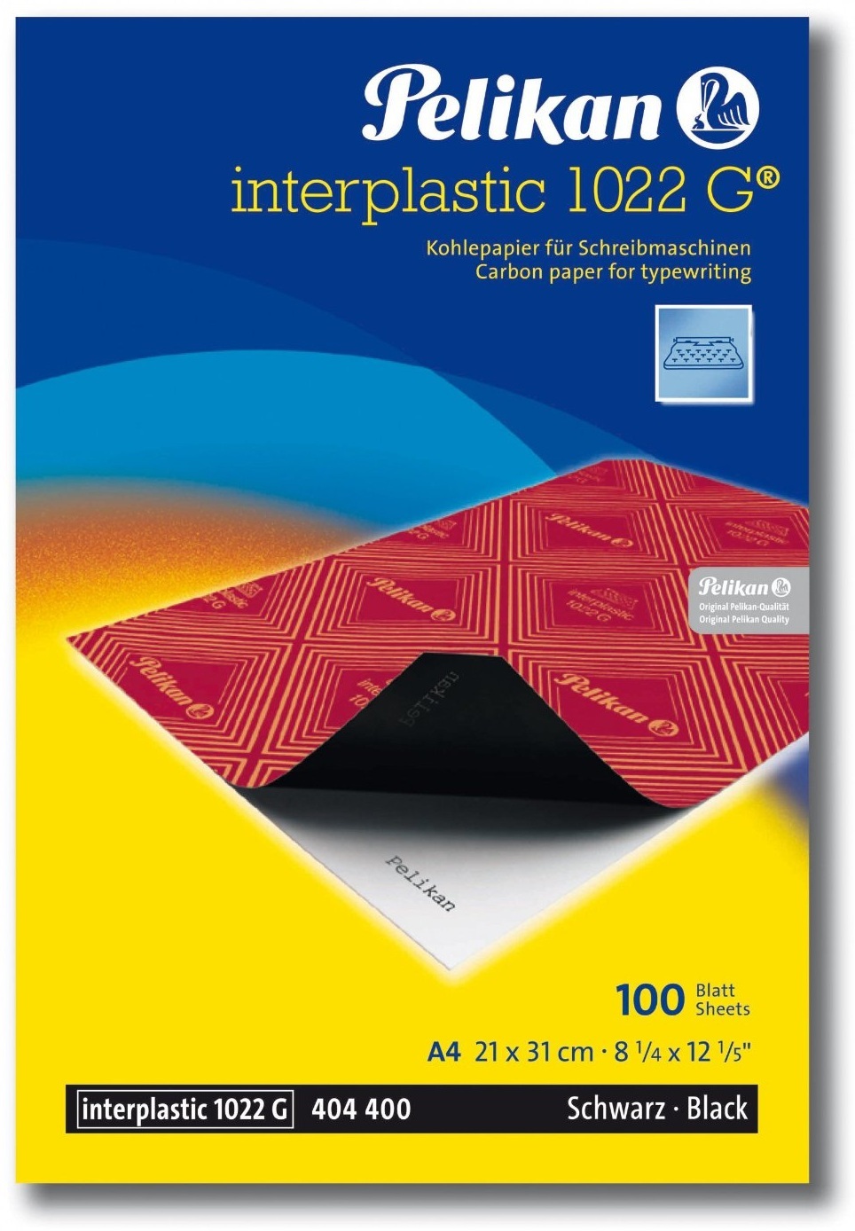 Pelikan Interplastic 1022G Carta Carbone Nera A4 - Confezione da 10 Fogli con Supporto in Carta Plastificata