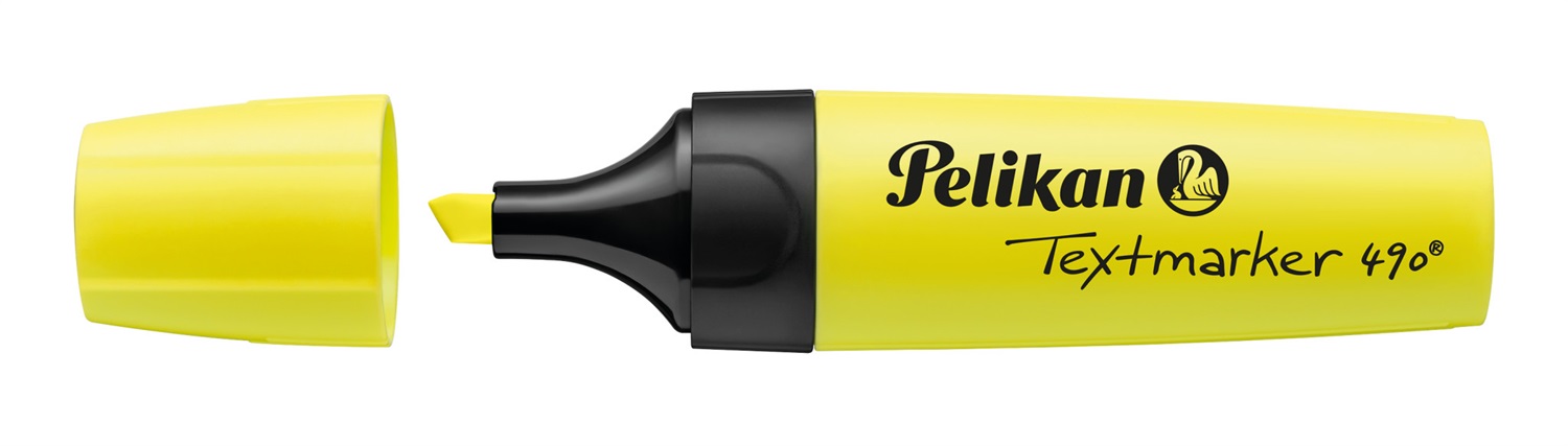 Pelikan 490 Evidenziatore Giallo Neon - Inchiostro a Base d'Acqua, Punta 1-2-5 mm, Cappuccio Twist-off, Confezione da 10 Pezzi
