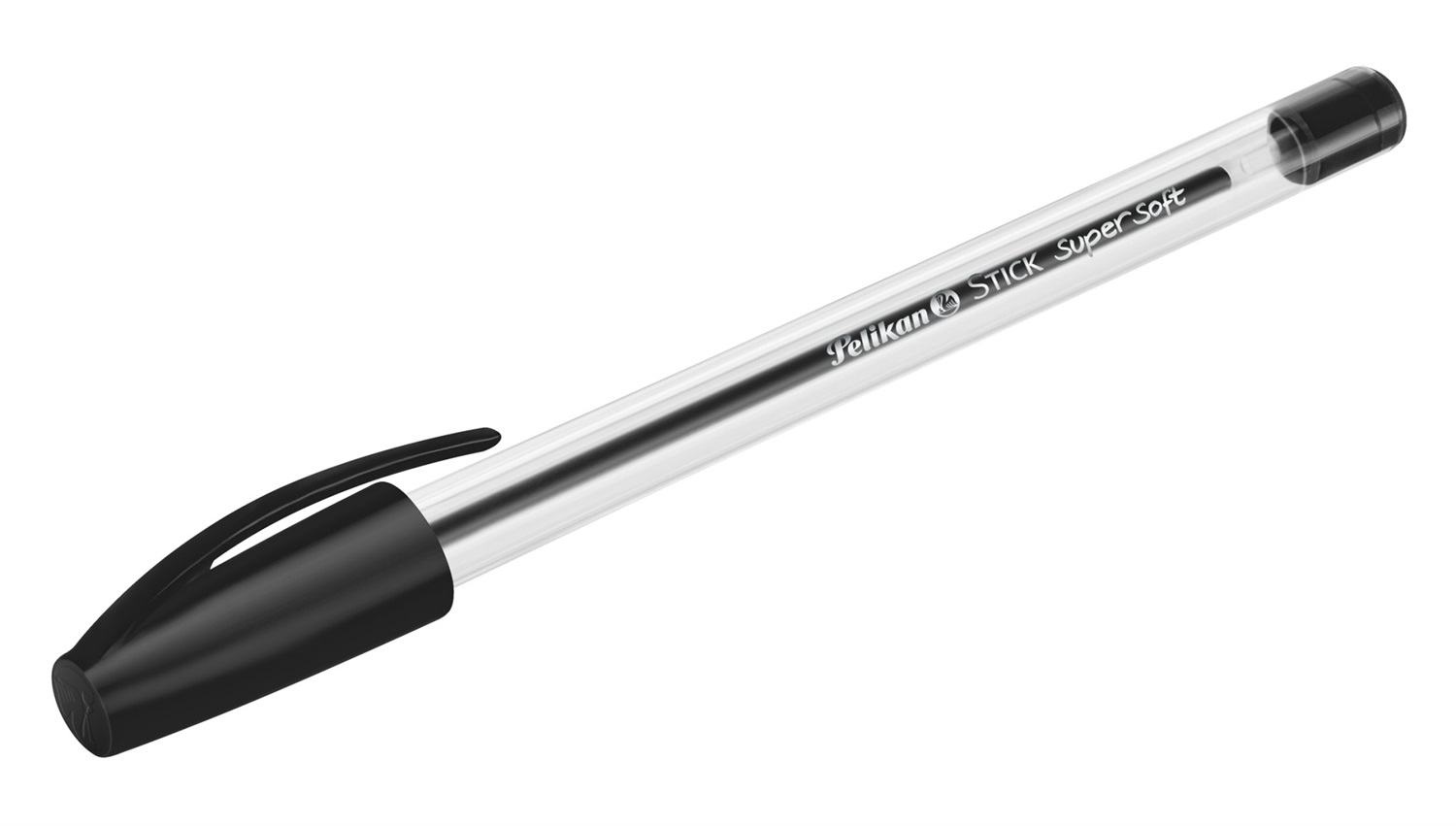 Pelikan Stick Super Soft Penna a Sfera Nero 1 mm Fusto Trasparente con Clip - Conf. 50 Pezzi - Inchiostro Scorrevole per Scuola e Ufficio