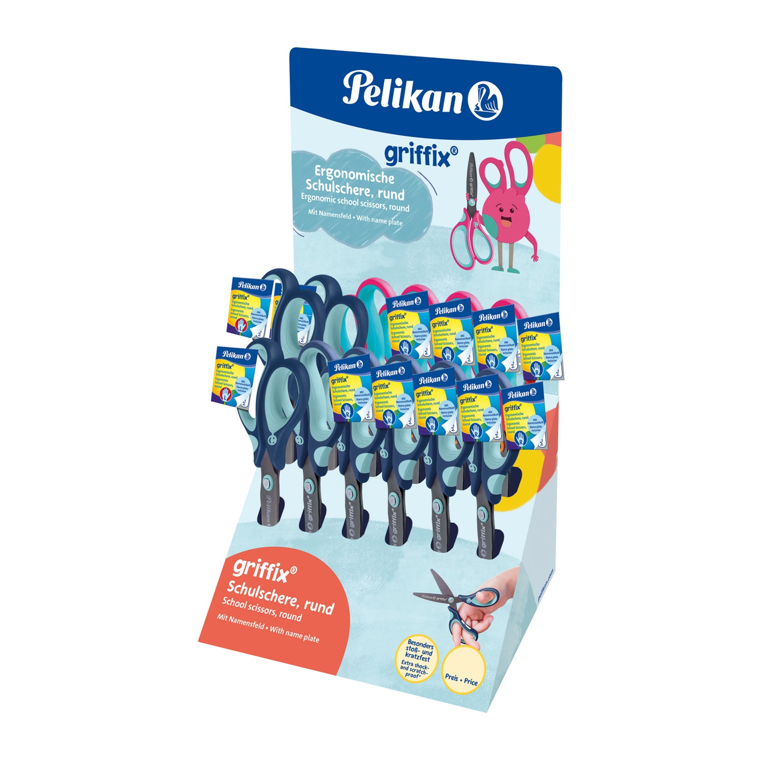 Pelikan Griffix Forbici per Attività Manuali - Ergonomiche, per Destrimani e Mancini, Colori Assortiti, Lama a Punta Tonda Rivestita in Nitruro di Titanio, Garanzia 25 Anni