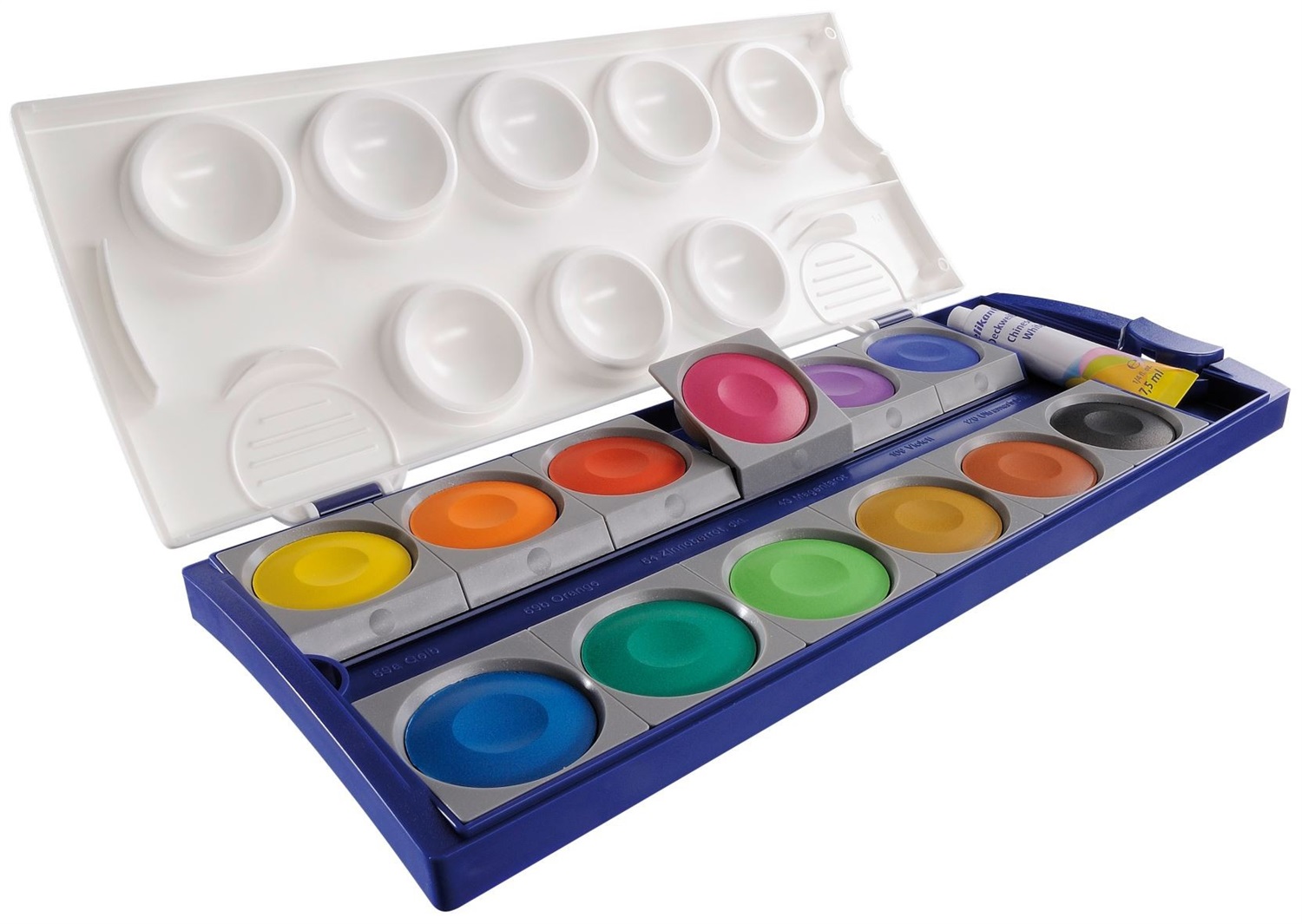 Pelikan K12 Acquarelli Coprenti - 12 Colori Assortiti Tubetto di Tempera Bianca e Tavolozza
