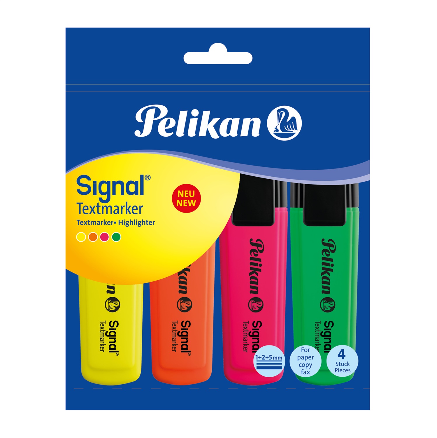 Pelikan Evidenziatore Signal Assortiti - 4 Pezzi con Punta a Scalpello, Inchiostro a Base d'Acqua, Spessori da 1-2-5 mm
