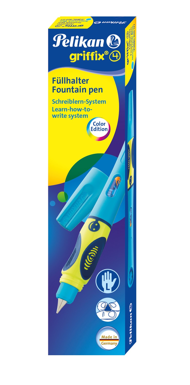 Pelikan Griffix Penna Stilografica Ergonomica Blu con Cartuccia - Sistema di Apprendimento a 4 Livelli