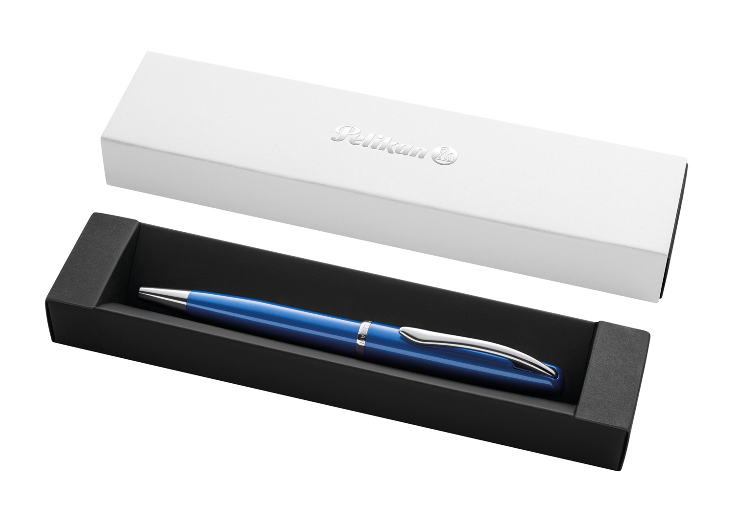 Pelikan Jazz® Noble Elegance Penna a Sfera Retrattile in Metallo Blu e Argento, Tratto Medio, Inchiostro Blu, Meccanismo a Rotazione, con Astuccio Regalo
