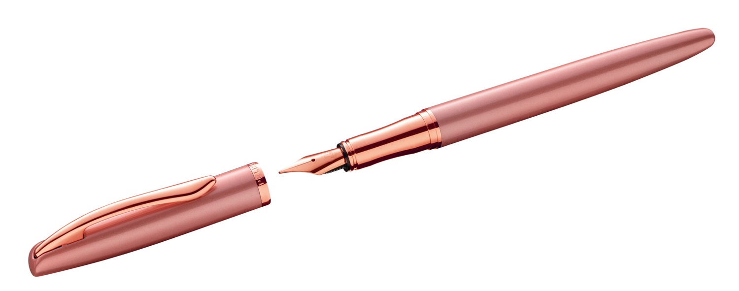 Pelikan Jazz Noble Elegance Stilografica Rosa in Metallo con Pennino in Acciaio, Tratto 1,0 mm, Clip Elastica e Astuccio Regalo