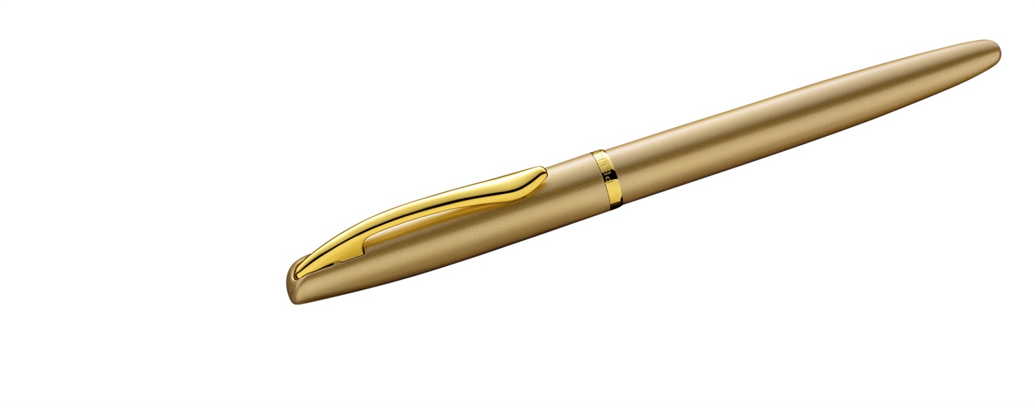 Pelikan Jazz Noble Elegance Penna Stilografica Gold - Inchiostro Blu, Clip Elastica, Design Slanciato, Pennino in Acciaio, Astuccio Regalo