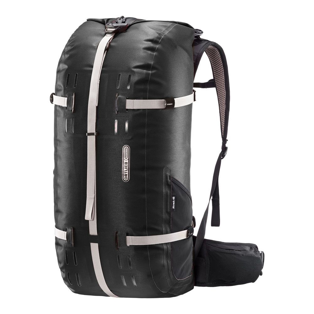 Ortlieb Atrack 45L Zaino Impermeabile Nero - Si apre come una borsa da viaggio per avventure outdoor