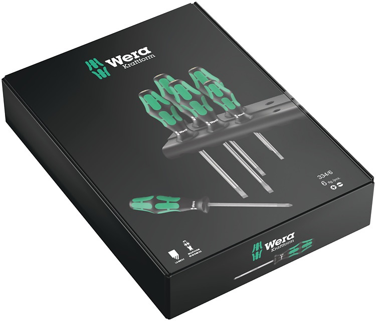 Wera Kraftform Plus 334/6 - Set di 6 Giraviti Ergonomici con Impugnatura Multicomponente