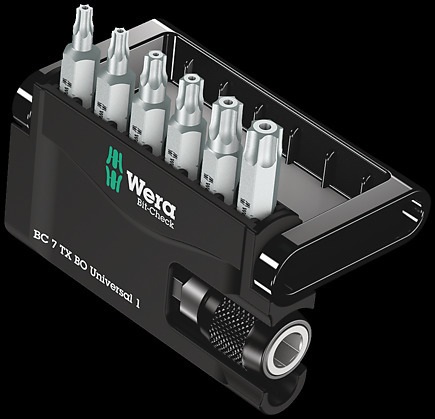 Wera Bit-Check 7 TORX BO Universal 1 - Set di 7 punte Torx con supporto universale e mandrino a cambio rapido