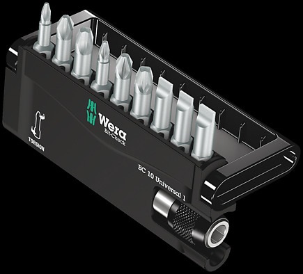 Wera Bit-Check 10 Universal 1 - Set di 10 Bit da 25 mm per Viti Phillips e Pozidriv con Porta-inserti Universale e Cambio Rapido