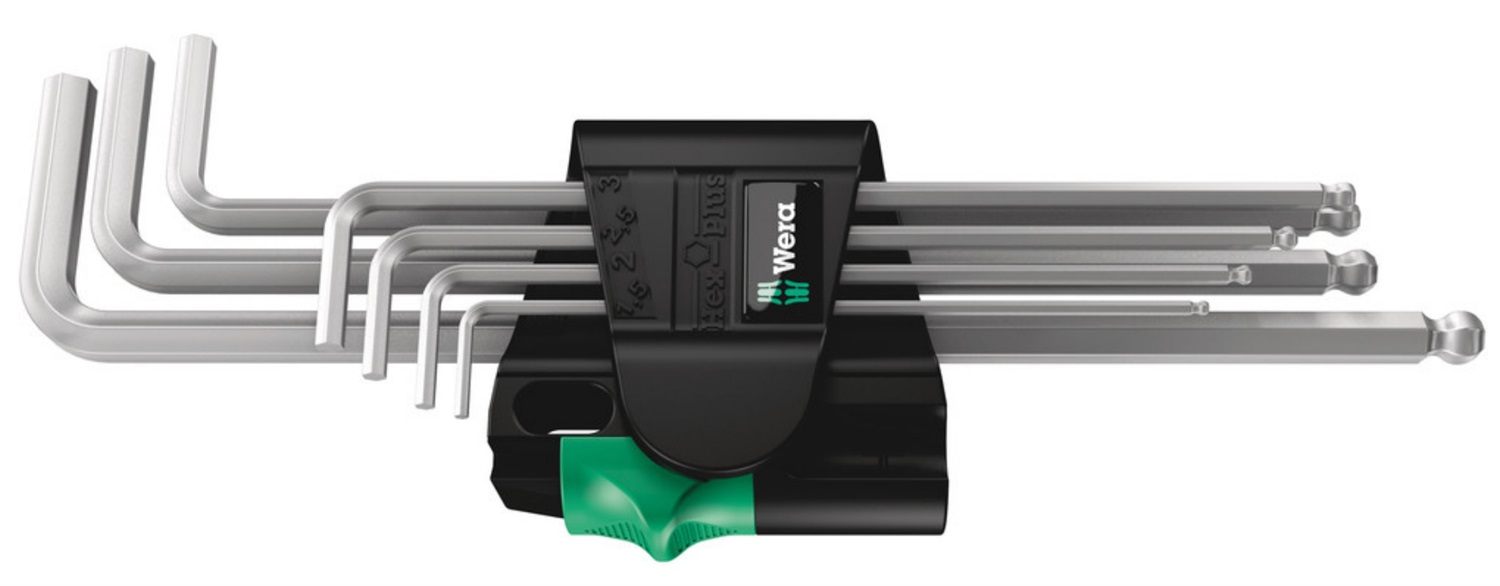 Wera Set di Chiavi Esagonali a L Hex-Plus, Cromate, 7 Pezzi, Acciaio al Cromo-Vanadio, Gambo Piegato, Testa Sferoidale