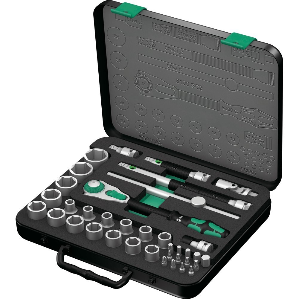 Wera 05003645001 Set di chiavi a bussola 37 pz con manico a cricchetto - Colori Nero e Verde