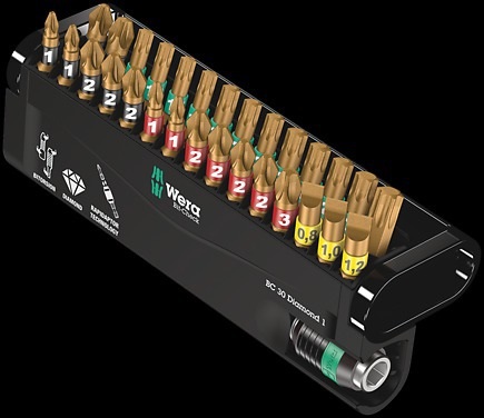 Wera Bit-Check 30 Diamond 1 - Set di 30 Punte con Rivestimento Diamantato e Zona BiTorsion