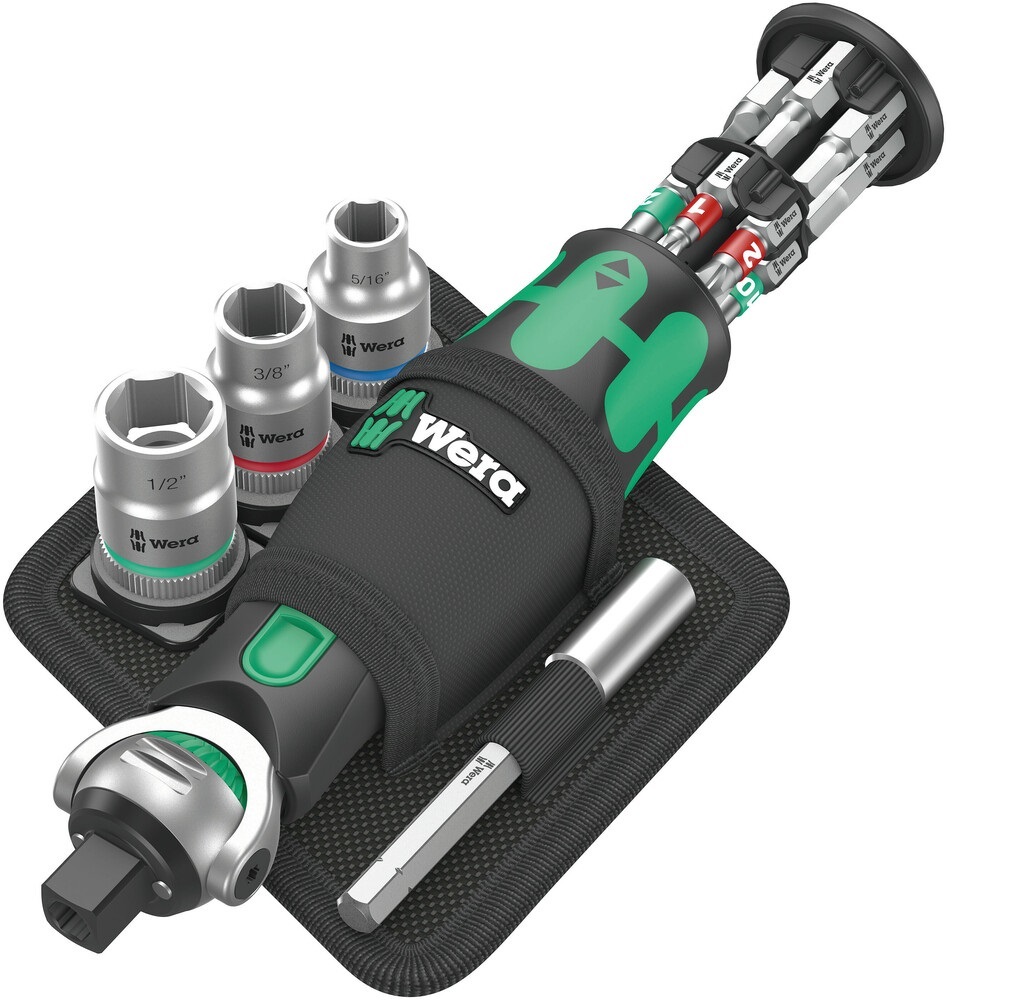Wera 8009 Zyklop Pocket Set Imperial 2 - Cricchetto Compatto con 18 Pezzi, Testa Ruotabile e Alloggiamento Inserti Integrato