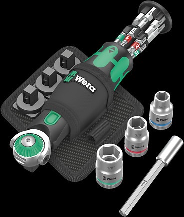 Wera 8009 Zyklop Pocket Set Imperial 2 - Cricchetto Compatto con 18 Pezzi, Testa Ruotabile e Alloggiamento Inserti Integrato