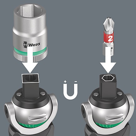 Wera 8009 Zyklop Pocket Set Imperial 2 - Cricchetto Compatto con 18 Pezzi, Testa Ruotabile e Alloggiamento Inserti Integrato