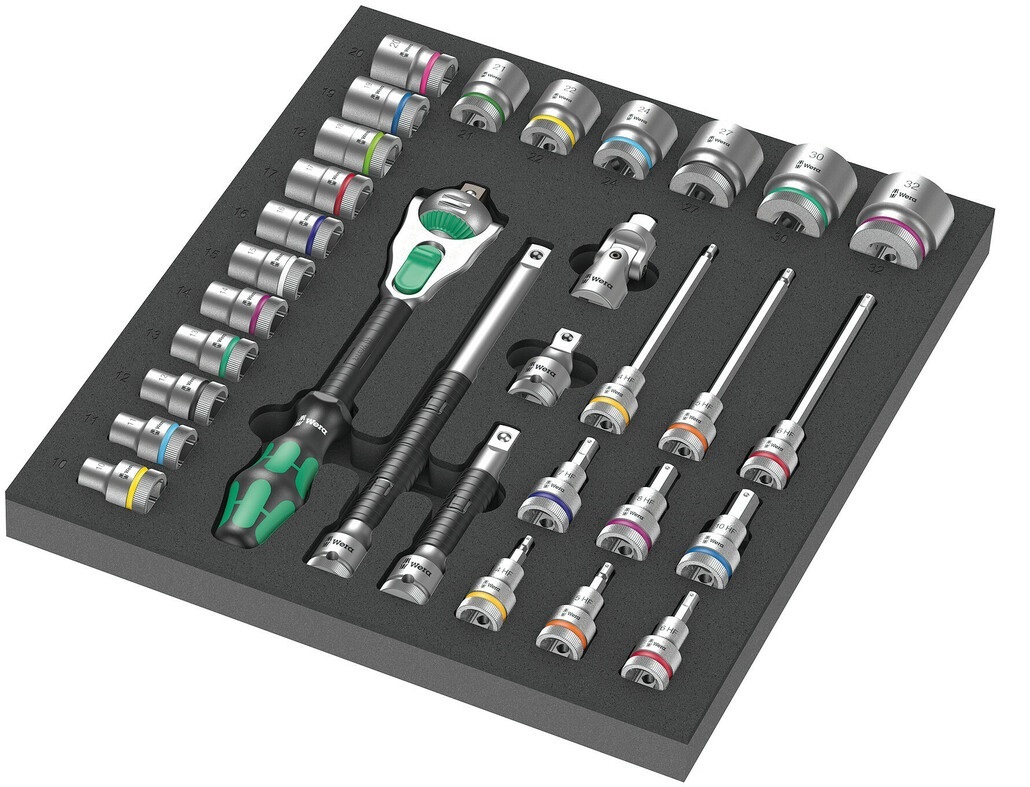 Wera 9722 Set di Chiavi a Bussola Zyklop 8000 C - 31 Pezzi, Nero/Grigio, con Inserto in Schiuma Termoformata
