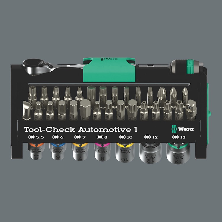 Wera Tool-Check Automotive 1 - Set di utensili da 38 pezzi per avvitatura manuale e elettrica