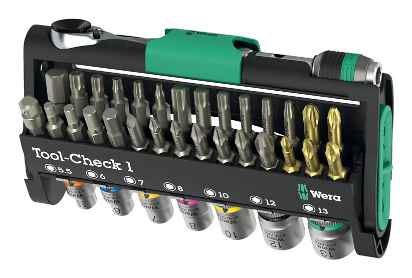Wera Tool-Check 1 - Set di utensili compatto da 38 pezzi per avvitatura manuale e elettrica