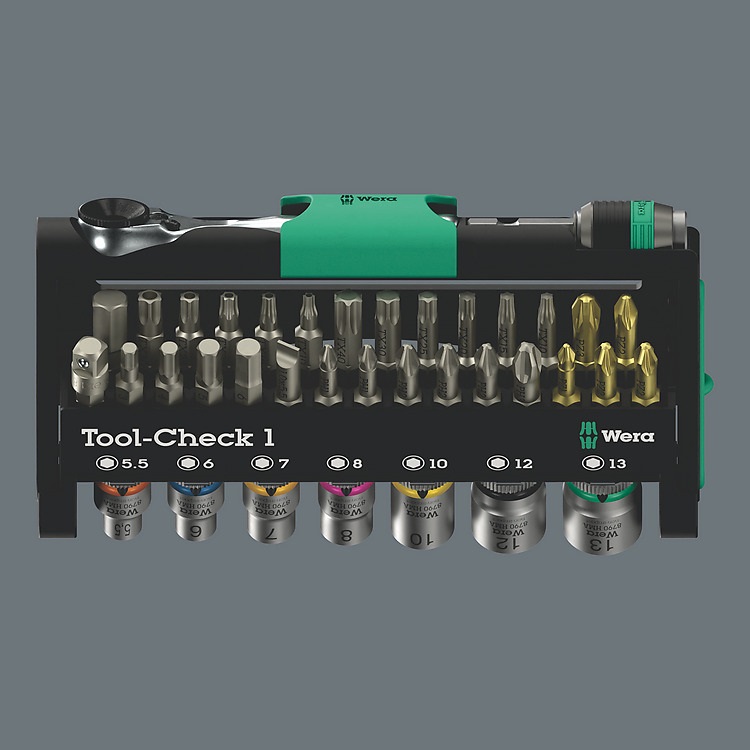 Wera Tool-Check 1 - Set di utensili compatto da 38 pezzi per avvitatura manuale e elettrica