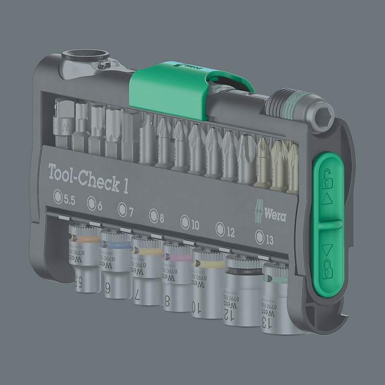 Wera Tool-Check 1 - Set di utensili compatto da 38 pezzi per avvitatura manuale e elettrica