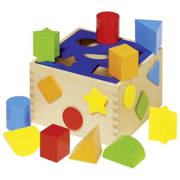 Goki Cubo delle Forme in Legno - Gioco Educativo per Sviluppare Capacità Motorie e Riconoscimento delle Forme, 10 Blocchi, Età da 12 Mesi