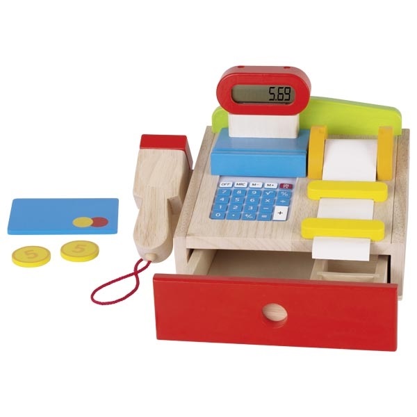 Goki 51575 Registratore di Cassa con Scanner e Calcolatrice, Colore Blu, 22 x 18 x 14 cm