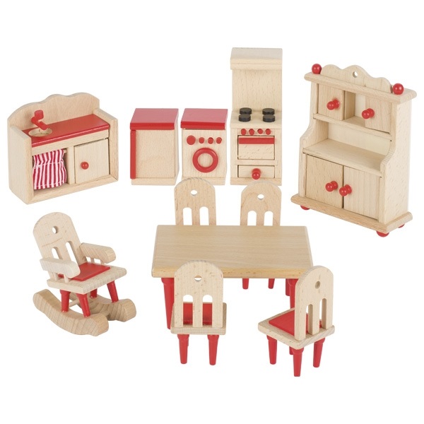 Goki 51951 - Mobili per Casa delle Bambole Cucina, 11 Pezzi per Gioco di Ruolo