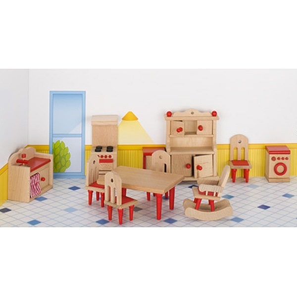 Goki 51951 - Mobili per Casa delle Bambole Cucina, 11 Pezzi per Gioco di Ruolo