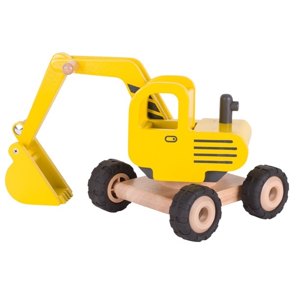 Goki 55898 Escavatore in Legno Giallo - Dimensioni 20 x 17 x 25 cm, Stabile, Made in Germany