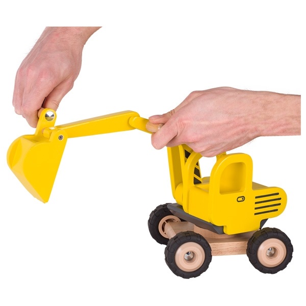 Goki 55898 Escavatore in Legno Giallo - Dimensioni 20 x 17 x 25 cm, Stabile, Made in Germany